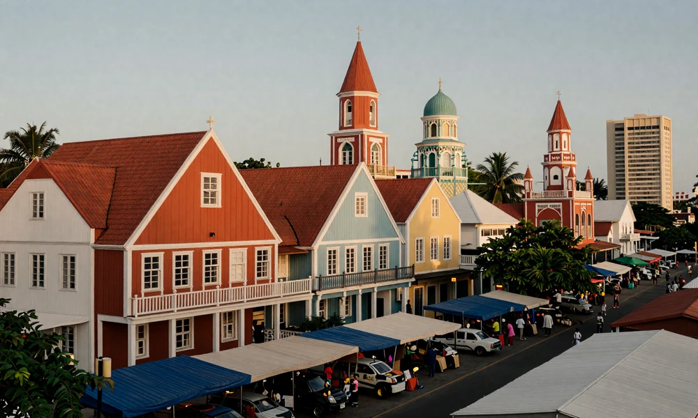 Paramaribo historic center showing multicultural architecture