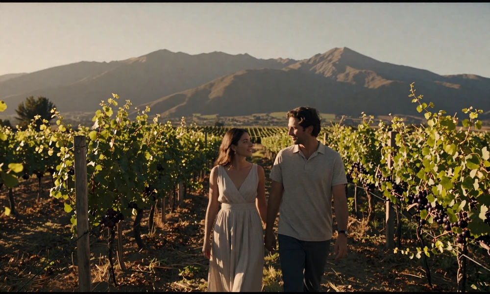 Romantic couple at Chilean vineyard