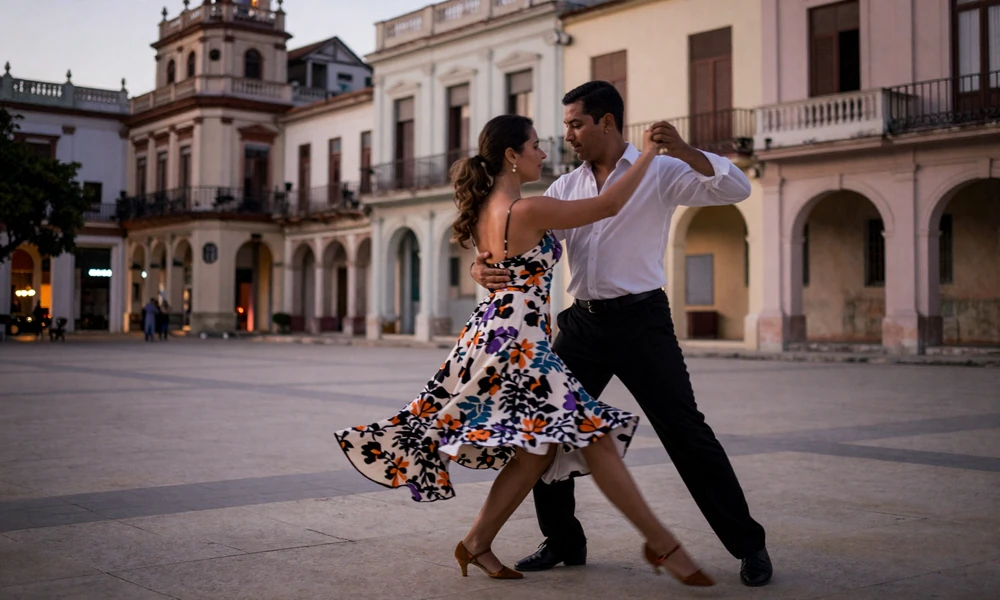 Cuban couple dancing salsa in Havana