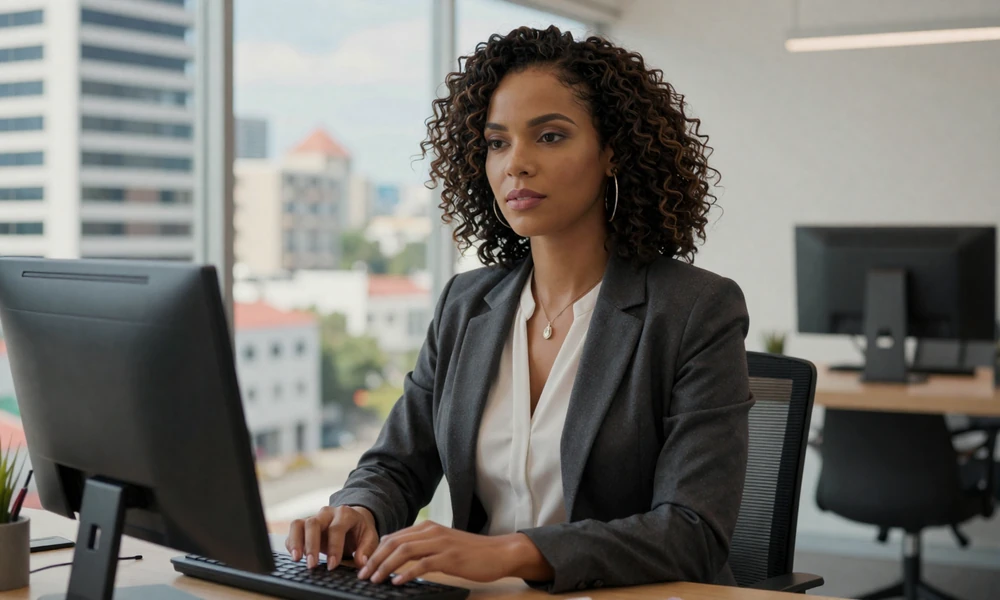 Professional Barbadian woman in Bridgetown office