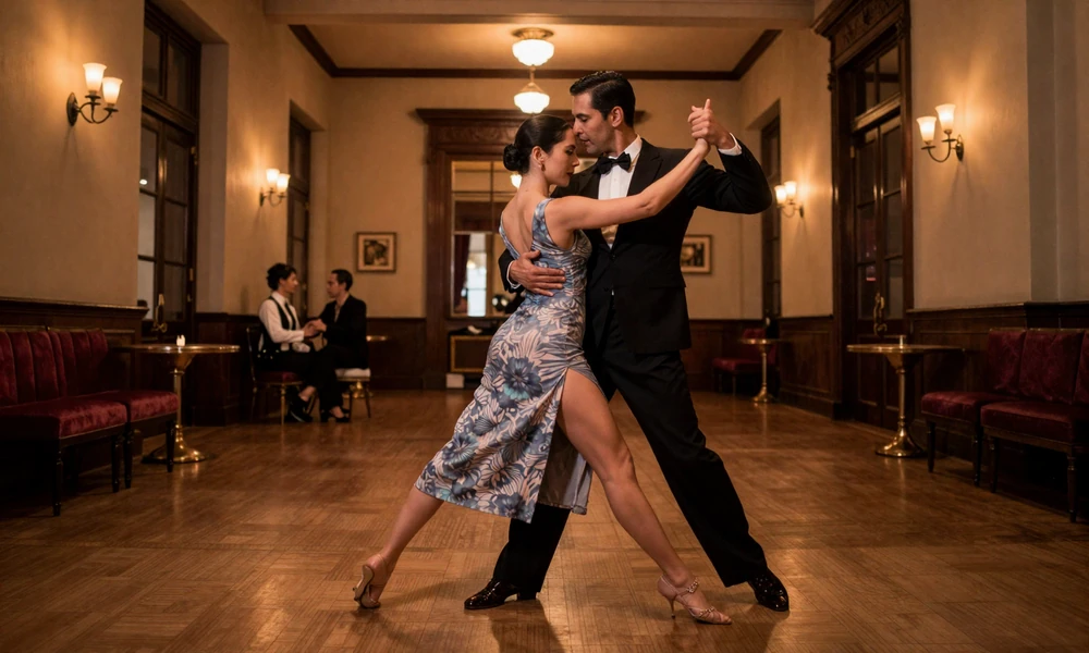 Tango dancers in Buenos Aires milonga