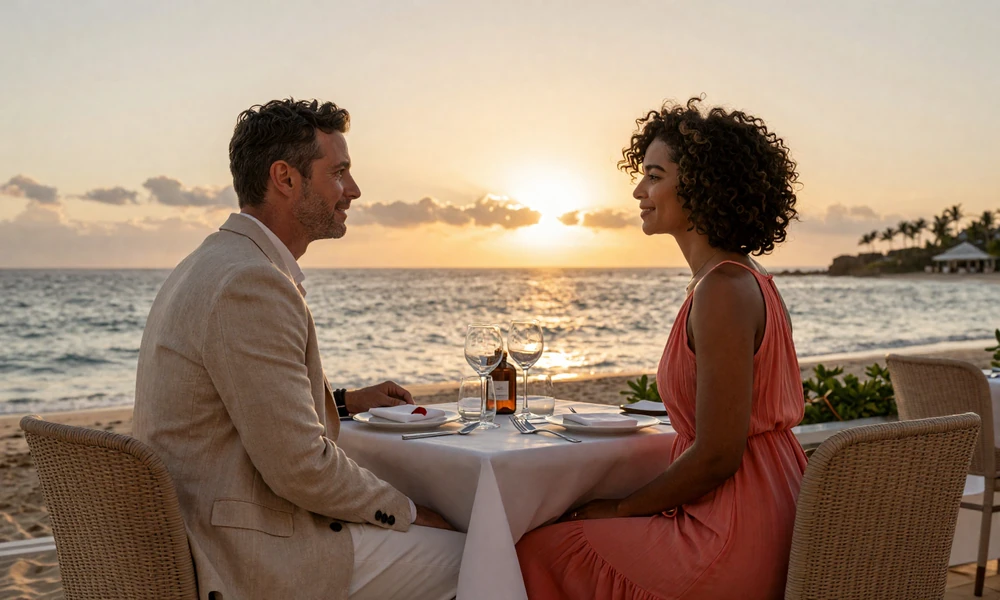 Elegant date at Barbados beachside restaurant